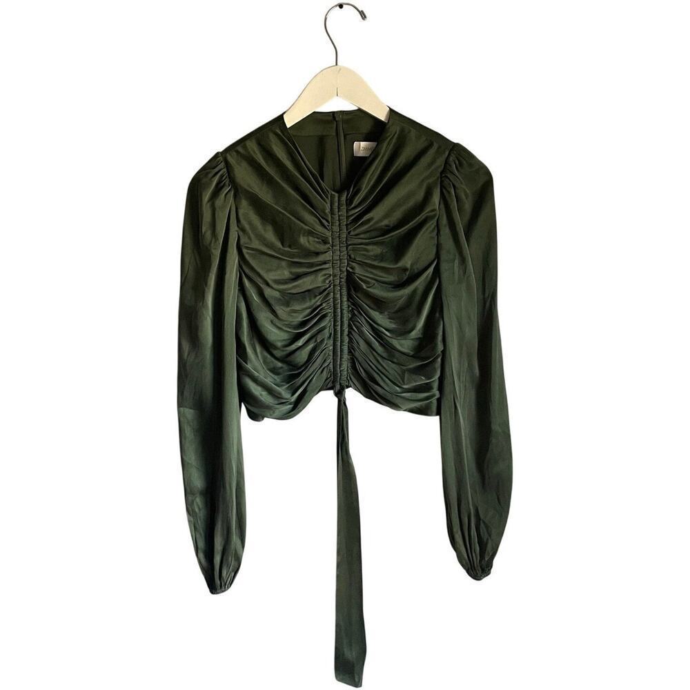 Zimmermann Forest Green Silk Tie Front Long Sleeve Top Going Out Size 8 Medium